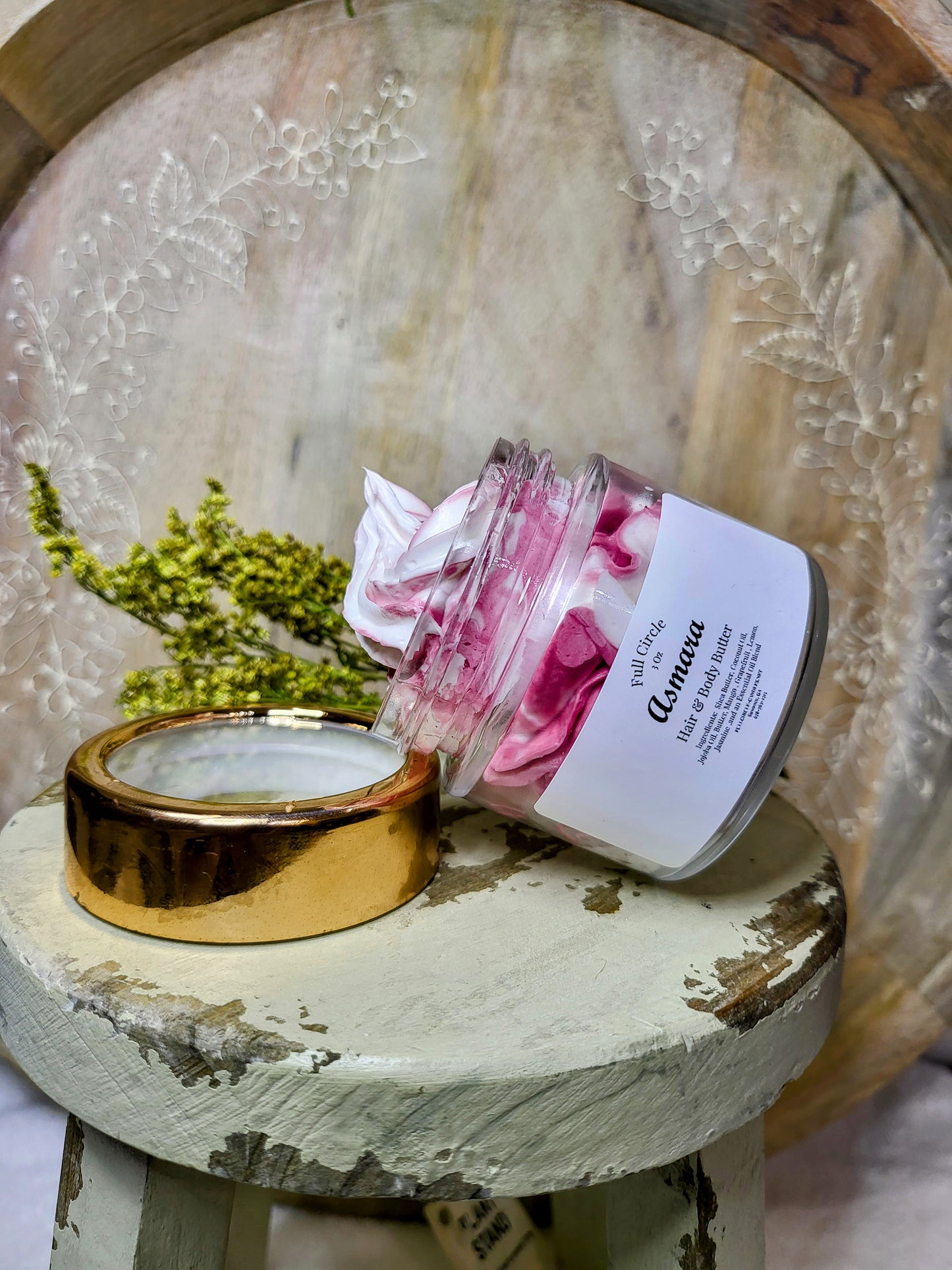 Prepare to be amazed by the transformative effects of treating your skin with Hair & Body Butters from Full Circle Candles & Apothecary. Infused with natural essential oils and premium ingredients such as coconut oil and shea butter, this product not only enhances your skin's radiance but also effectively retains moisture, providing a luxurious experience from head to toe.